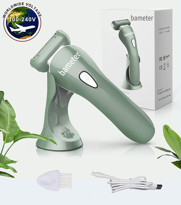 bameter Electric Razor for Women - Womens Shaver Bikini Trimmer Body Hair Removal for Legs and Underarms Rechargeable Wet and Dry Painless Cordless with LED Light, Green